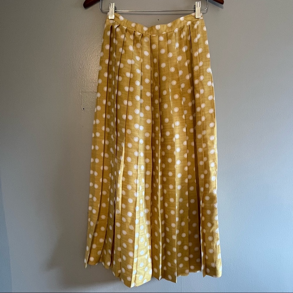 Meridian Womens Yellow White Polka Dot Pleated Long Skirt Size 6 Waist 26